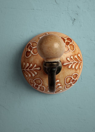 Orange Embossed Ceramic Round Wall Hook