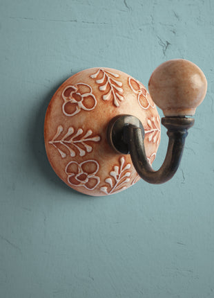 Orange Embossed Ceramic Round Wall Hook
