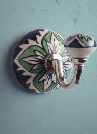 Handmade Floral Design Ceramic Round Wall Hook