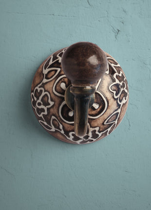 Decorative Brown Embossed Ceramic Round Coat Hook