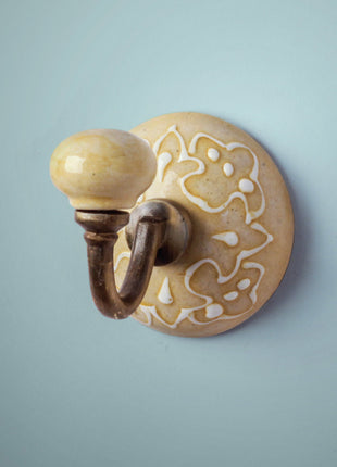Handmade Ceramic Round Wall Hook - Yellow Color