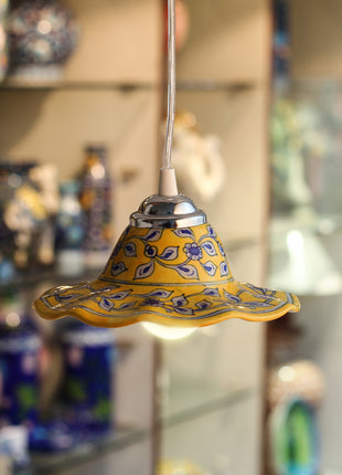 Yellow Base with Blue Flowers Hanging lamp