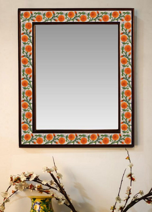 Elegant Yellow Marigold Flower Design Tile Mirror