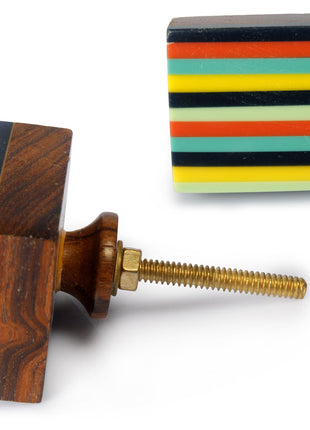 Handmade Resin Multicolor Stripes On Wooden Drawer Cabinet Knob