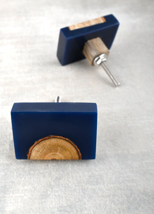 Unique Royal Blue And Wooden Resin Rectangular Shaped Kitchen Cabinet Knob