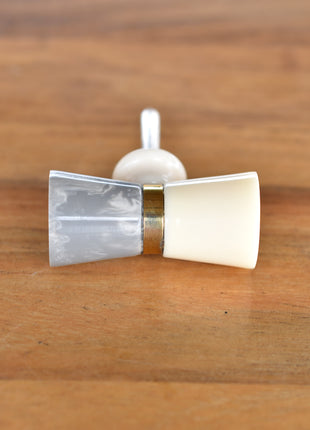 Stylish Drum Shaped White And Grey Drawer Knob With Brass Metal