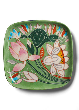 Series of 3 Hand Painted Lotus Story Wall Plates, Wall Hanging Plates