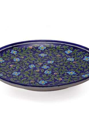 Turquoise Flowers and Green Leaves on Blue Base Plate 12