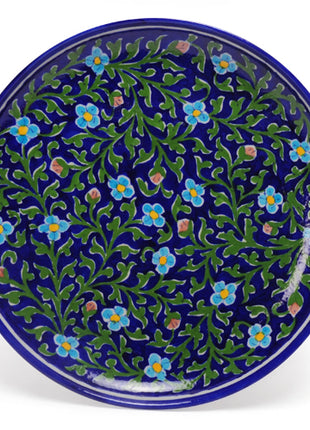Turquoise Flowers and Green Leaves on Blue Base Plate 12