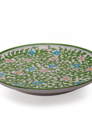 Pink and Turquoise Flowers and Green Leaves on White Base Plate 12
