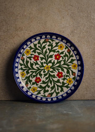 White Base with Yellow and Red Flowers Plate 10 inch