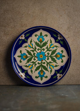 Blue and White Base with Green Leaves Plate 10 inch