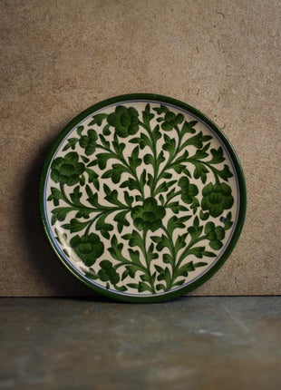 White Base with Green Leaves Plate 10 inch