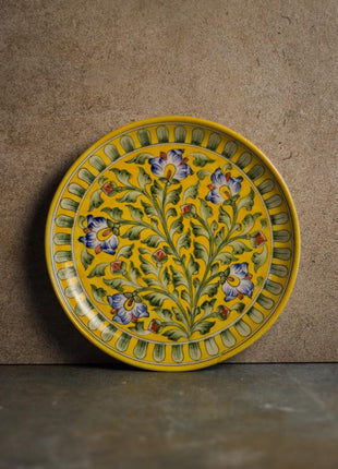 Yellow Base Plate 10 inch Blue Pottery Decorative Plate