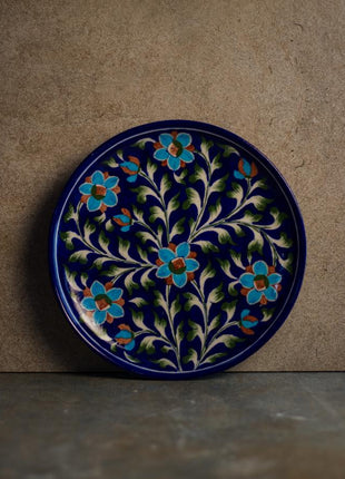 Blue Base with Turquoise Flowers Plate 10 inch