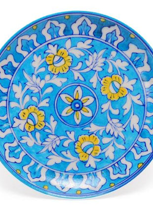 White Leaves and Yellow Flowers on Turquoise Base Plate 8