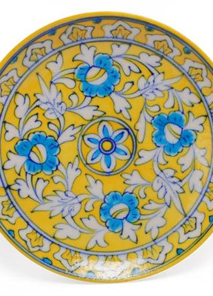 White Leaves and Turquoise Flowers on Yellow Base Plate 8