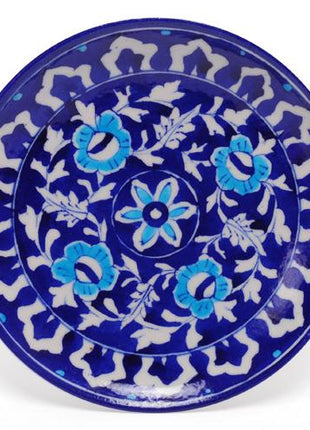 White Leaves and Turquoise Flowers on Blue Base Plate 8