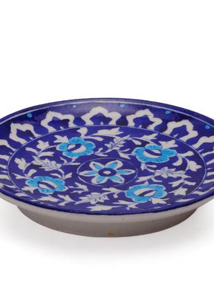 White Leaves and Turquoise Flowers on Blue Base Plate 8