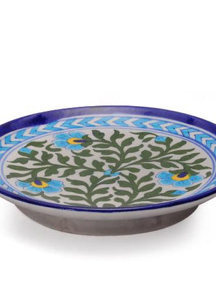 Green Leaves and Turquoise Flowers on White Base Plate 8