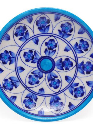 Blue Flowers and Leaves on White Base Plate 6