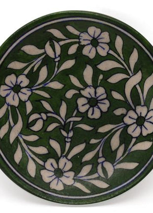 White Leaves and Flowers on Green Base Plate 6