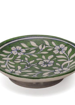 White Leaves and Flowers on Green Base Plate 6