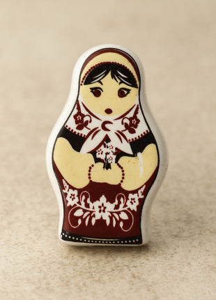 Black And Brown Color Woman Shape Ceramic Cabinet Knob With White Base