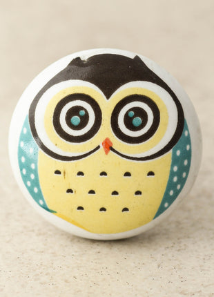 White Ceramic Drawer Knob With Beautifully Crafted Owl Design