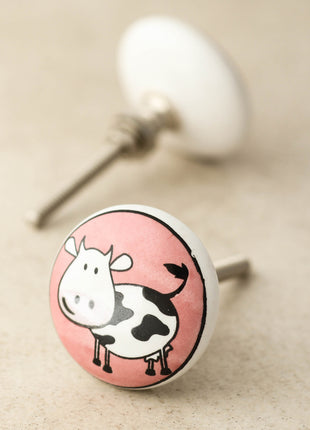 White Ceramic Drawer Knob With Cow Print For Kids