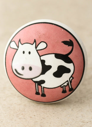 White Ceramic Drawer Knob With Cow Print For Kids