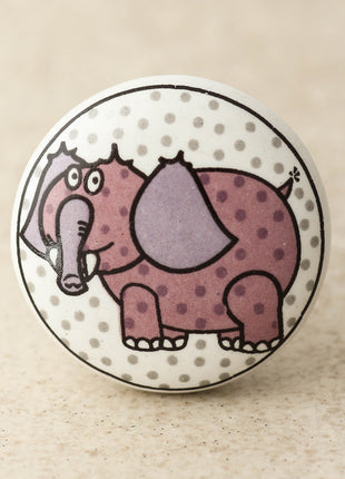 White Ceramic Drawer Knob With Beautifully Handmade Elephant