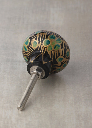 Golden, Green and turquoise color Wooden Knob