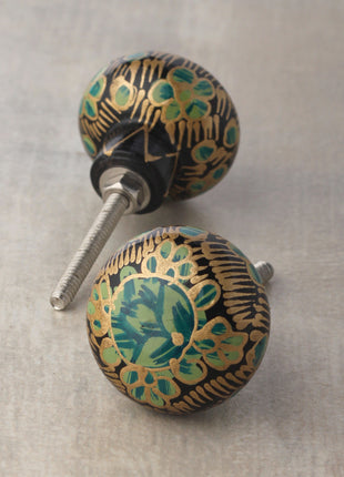 Golden, Green and turquoise color Wooden Knob