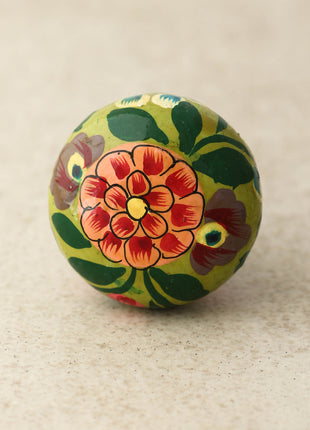 Red Flower and Green Leaves With green Base Wooden Knob