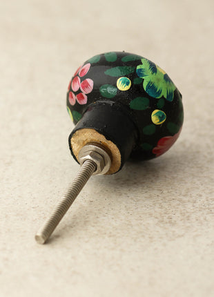 Turquoise Flower With Black Base Wooden Knob