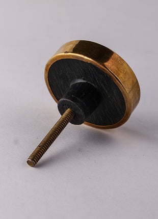 Round Black Printed Brass And Wood Kitchen Cabinet Knob