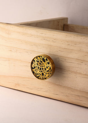 Round Black Printed Brass And Wood Kitchen Cabinet Knob
