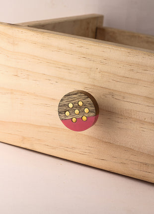 Antique Pink Round Wooden Kitchen Cabinet Knob With Golden Dot