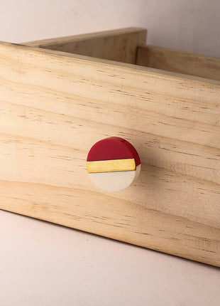Tricolor Red, Brass And White Round Wood Kitchen Cabinet Knob
