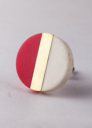 Tricolor Red, Brass And White Round Wood Kitchen Cabinet Knob