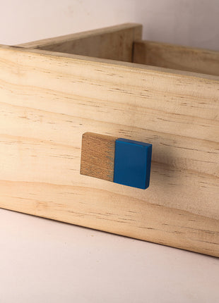Vintage Rectangle Wood And Blue Resin Cupboard Cabinet Knob
