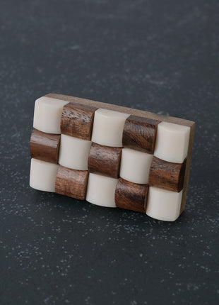 Unique Rectangle Shaped Brown and White Wood and Resin Drawer Cabinet Knob