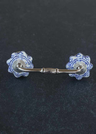 White Ceramic Cabinet Pull With Blue Floral Design