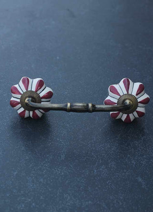 Floral White Royal Ceramic Door Pull With Maroon Flower