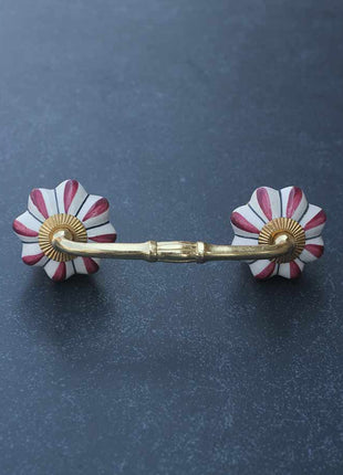 Floral White Royal Ceramic Door Pull With Maroon Flower