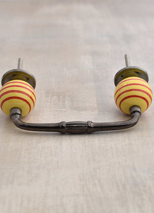 Yellow Round Ceramic Wardrobe Pull With Spiral Red Design