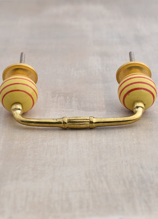 Yellow Round Ceramic Wardrobe Pull With Spiral Red Design