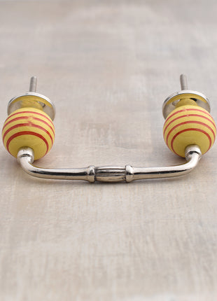 Yellow Round Ceramic Wardrobe Pull With Spiral Red Design