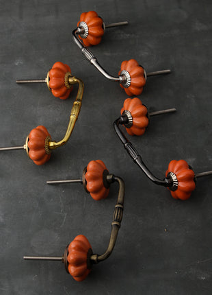 Solid Orange Handmade Flower Shape Ceramic Cabinet Pull